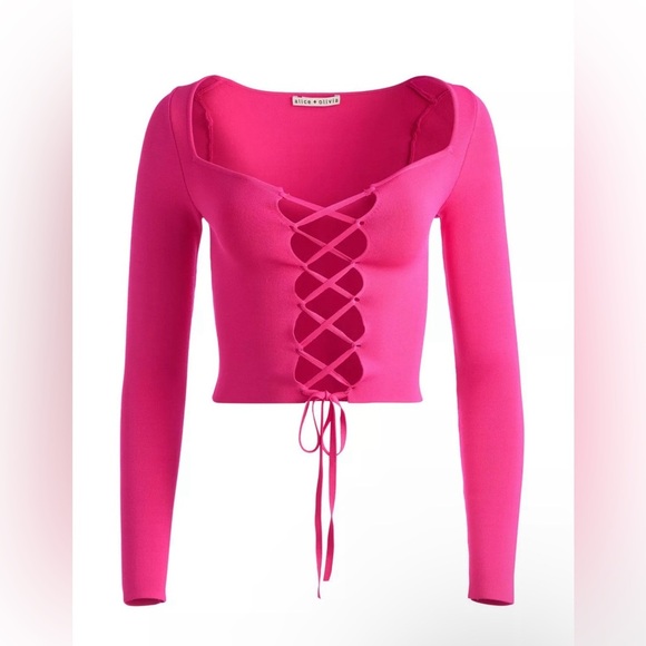 Alice + Olivia Hilaria Lace Front Top in Pink - Picture 1 of 8